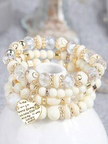 4pcs Bohemian  Heart Pendant Multi-Layered Beaded Bracelet For Men - Love Pendant Multi-layer Beads - View 5