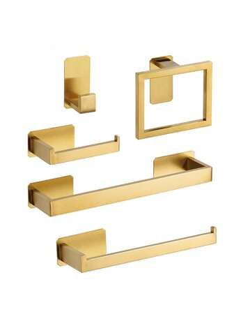 New Bathroom Pendant, Punch-Free Square Tube Bathroom Storage Rack With Thickened Towel Ring And Stainless Steel Towel Bar, Multi-Functional Storage Bar With Nail-Free Hooks