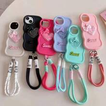 新款TPU防震手机壳，马卡龙波浪边设计，3D蝴蝶结爱心流沙闪粉装饰，兼容 16、16 Pro Max、15、15 Pro Max、12 Pro Max、13 Pro Max、14 Pro Max、13、14、11、12 Pro、14、XS、XR、7/8P、7/8，兼容Galaxy A22、A21S、A51 4G，兼容Redmi 10，兼容Redmi Note 11 4G - 粉色 - 查看 2