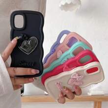 新款TPU防震手机壳，马卡龙波浪边设计，3D蝴蝶结爱心流沙闪粉装饰，兼容 16、16 Pro Max、15、15 Pro Max、12 Pro Max、13 Pro Max、14 Pro Max、13、14、11、12 Pro、14、XS、XR、7/8P、7/8，兼容Galaxy A22、A21S、A51 4G，兼容Redmi 10，兼容Redmi Note 11 4G - 粉色 - 查看 3