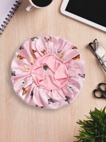 Awegeo 1pc Children's Bonnet Hat With Butterfly Print, Wide Brim, Elastic, Smooth & Silky Texture, Fashionable Sleep Cap, Casual, Comfortable, Soft, Breathable, Hair Protecting Cap