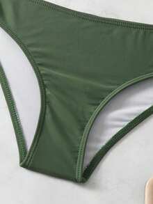 Sexy One Shoulder Bikini Set, Summer Beach Two Pieces Bathing Suit - Army Green - View 5