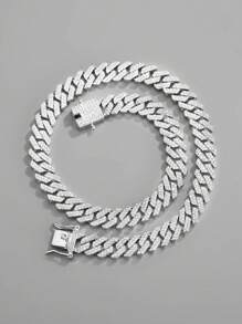 1 pieza Collar con forma de diamante de cristal azul colorido de estilo clásico de hip-hop, accesorio de moda unisex punk, collar de cadena, adecuado para el estilo callejero de niños y niñas