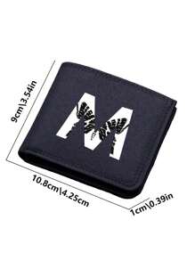 1pc Fashionable Unisex Wallet Convenient Black Canvas Card Holder 26-Letter Double Fold Short Wallet, Best Friend Gift - Black - View 12