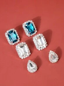 1 Par Pendientes De Cristal Cuadrado Con Diamantes De Imitación Para Mujeres, Adecuados Para Joyas De Diario Y De Boda