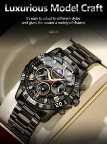 Sports Men Watch Waterproof Chronograph Men's Watches Luminous Stainless Steel Luxury Watch For Man Quartz +Box,1PC
