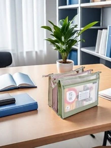 1 件透明 A4 网格文件袋 拉链双层手提包 学生专用科目分类收纳袋 户外旅行洗漱包 文件整理袋 - 彩色 - 查看 1