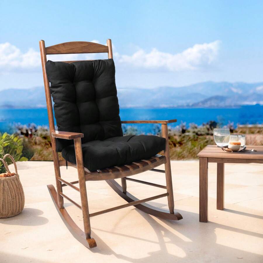 Waterproof Rocking Chair Cushion Set 2PC Cushion Back & Seat Bottom For Rocker 2pack Rocking Chair Cushion Set Pad Upper & Lower Chair Cushions For Home Outdoor - Black - View 1