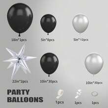 86/100/105入組黑色和銀色氣球花環套件，黑色和金屬銀色乳膠氣球，黑色和銀色氣球拱門，適用於生日婚禮週年慶典畢業派對裝飾 - 組合套裝 - 查看 2