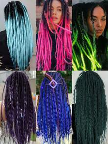 24 英寸波浪辫子合成卷发末端双头辫子接发，5 股合成辫子接发直卷曲波西米亚风手工辫子嬉皮风格辫子女士日常使用和派对圣诞新年狂欢节音乐节使用（卷曲 5 股/包） - 彩色 - 查看 8