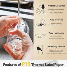 Marklife P15絨面便攜式熱敏標籤製造商印表機，適用於條形碼、服裝、珠寶、零售和小吃，兼容Android、IOS、Windows，無需墨水，帶1捲12 * 40mm標籤 - 天鵝絨-灰色 - 查看 8