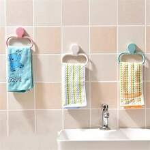 1pc Oval Shaped Plastic Towel Ring - Wall Mounted Towel Rack, Punch-Free Installation - Space Saving Bathroom Accessory, Convenient Towel Storage - Multicolor - View 3