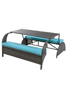 Outdoor Loveseat And Convertible To Four Seats And A Table,Suitable For Gardens And Lawns
