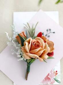 1pc Men Luxury Imitation Fabric Rose Flower Brooch, Groomsmen Boutonniere For Wedding, Prom And Graduation Ceremony Party Decoration Valentine's Day Valentines - A - View 9