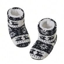 1 Pair Cute Deer Design Warm Indoor Floor Leg Warmers, Slip Resistant Plush House Slippers For Women, Winter - Black - View 3