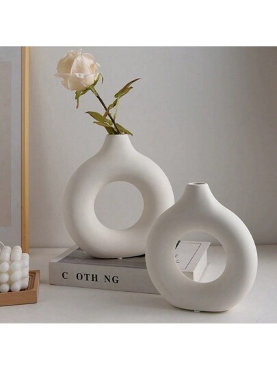 1pc Wit Plastic Circular Flower Vase ation, Simulated Dry ation Vase, Artistic Bloemen Arrangements, Living Room Exhibition Hall Birthday Graduation Home Glass view 3