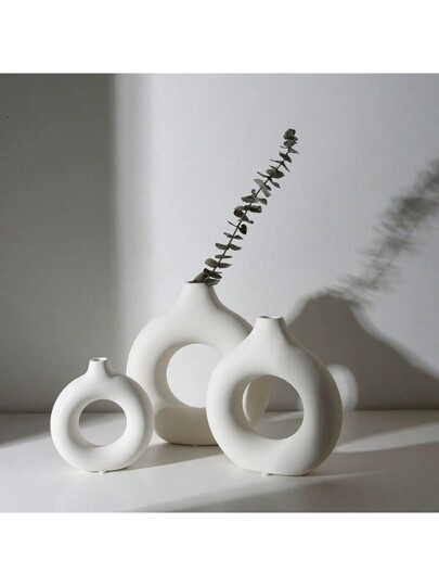 1pc Wit Plastic Circular Flower Vase ation, Simulated Dry ation Vase, Artistic Bloemen Arrangements, Living Room Exhibition Hall Birthday Graduation Home Glass view 6