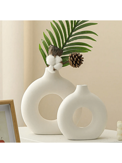 1pc Wit Plastic Circular Flower Vase ation, Simulated Dry ation Vase, Artistic Bloemen Arrangements, Living Room Exhibition Hall Birthday Graduation Home Glass view 5