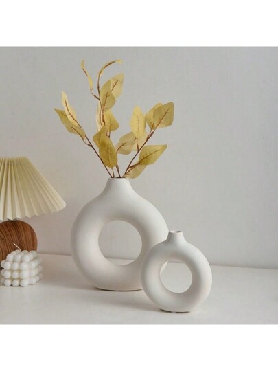 1pc Wit Plastic Circular Flower Vase ation, Simulated Dry ation Vase, Artistic Bloemen Arrangements, Living Room Exhibition Hall Birthday Graduation Home Glass view 4