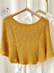 1pc Women's Solid Color Hollow-Out Lace Trimmed Knit Sun Protection Decoration Versatile Bohemian  Casual Elegant Style Scarf Shawl Vest Outdoor Party Travel Essential Accessories Women