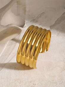 Uworld 1 Piece 306 Stainless Steel 18K Gold Plated Punk Funky Stripe Wide Face Open Bangles Women's Minimalist High Quality Hand Decoration Daily Wearing