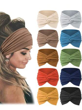 1/10 Pcs Bohemian European And American Sports Headbands For Women Wide Yoga Elastic Headbands Running Headbands Sports Hair Accessories Headdresses,Turban Headband,Sweatband Fall Winter Hair Band For Vacation Outfits Woman Elegant Scarf Women Bandanas Soft Headwrap