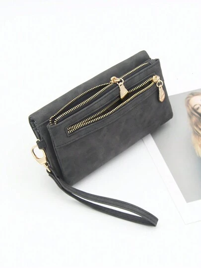 ארנק נייד שחור לשנת 2024 בסגנון אירופאי ואמריקאי וינטג' איכותי עם רוכסן כפול, מתקפל בכרטיסים מרובים, ארנק טלפון גדול קיבולת לנשים, מתנה למסיבה אופנתית, תיק אחסון יוקרתי לנסיעות יומיומיות, תיק מסמכים לבנק, ארנק טלפון עם רצועת יד, מחזיק כרטיסים נייד, ארנק לנשים, ארנק ארוך