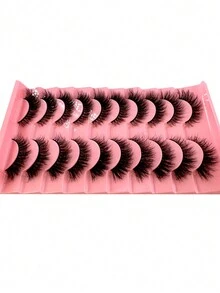 HBZGTLAD 10對毛茸茸貓眼3D天然假睫毛，水貂睫毛，柔軟交叉設計，附睫毛筆，適用於自然濃密眼妝延伸