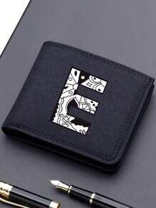 1 件时尚钱包，方便的黑色帆布卡夹，时尚 26 字母双折短钱包