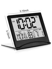 Folding Travel Alarm Clock With Calendar/Temperature/Timer Features And Snooze Function - Black - View 4