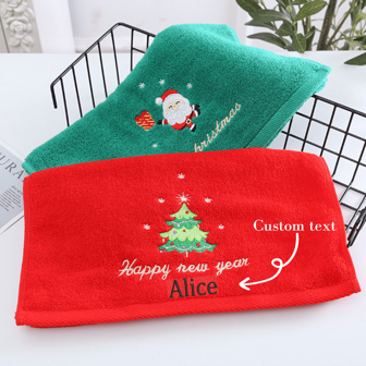 1개 눈사람 자수 코랄 플리스 타올 세트, 맞춤형 이름, 크리스마스 선물, 커플 타올/목욕 타올, 크리스마스 장식