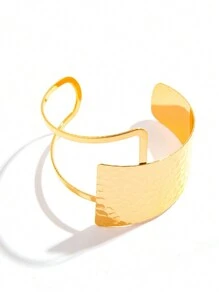 1pc Women's Spring 2024 Metal Patchwork Geometric Bangle Bracelet, Polished Adjustable Open Cuff - Bracelet - View 4