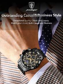 Sports Men Watch Waterproof Chronograph Men's Watches Luminous Stainless Steel Luxury Watch For Man Quartz +Box,1PC