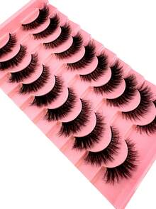 HBZGTLAD 10對毛茸茸貓眼3D天然假睫毛，水貂睫毛，柔軟交叉設計，附睫毛筆，適用於自然濃密眼妝延伸