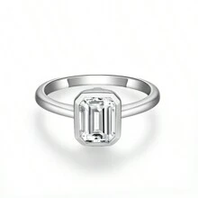 1pc Women's 925 Sterling Silver 2ct Emerald Cut Moissanite Engagement Ring, Comes With GRA Certificate - Emerald Cut 2ct - View 6