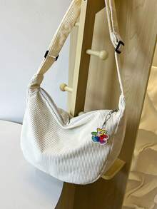 灯芯绒单肩包休闲简约日系文艺单肩斜挎包休闲韩版简约灯芯绒腋下包 - 白色 - 查看 4