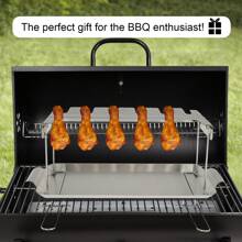 Chicken Leg Rack For Grill Chicken Leg Holder With Drip Tray 12 Slots Chicken Drumstick Holder Stainless Steel Chicken Drumstick Rack Heat Resistant Chicken Wing Rack For Smoker - Silver - View 1