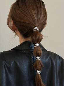 Bộ 10 dây buộc tóc Y2K mềm mại và thanh lịch cao cấp màu bạc, dây buộc tóc co giãn thích hợp buộc tóc đuôi ngựa - Nhiều màu - Xem 1