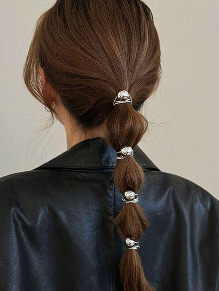 Bộ 10 dây buộc tóc Y2K mềm mại và thanh lịch cao cấp màu bạc, dây buộc tóc co giãn thích hợp buộc tóc đuôi ngựa - Nhiều màu - Xem 1