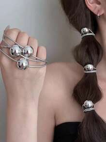 Bộ 10 dây buộc tóc Y2K mềm mại và thanh lịch cao cấp màu bạc, dây buộc tóc co giãn thích hợp buộc tóc đuôi ngựa - Nhiều màu - Xem 3