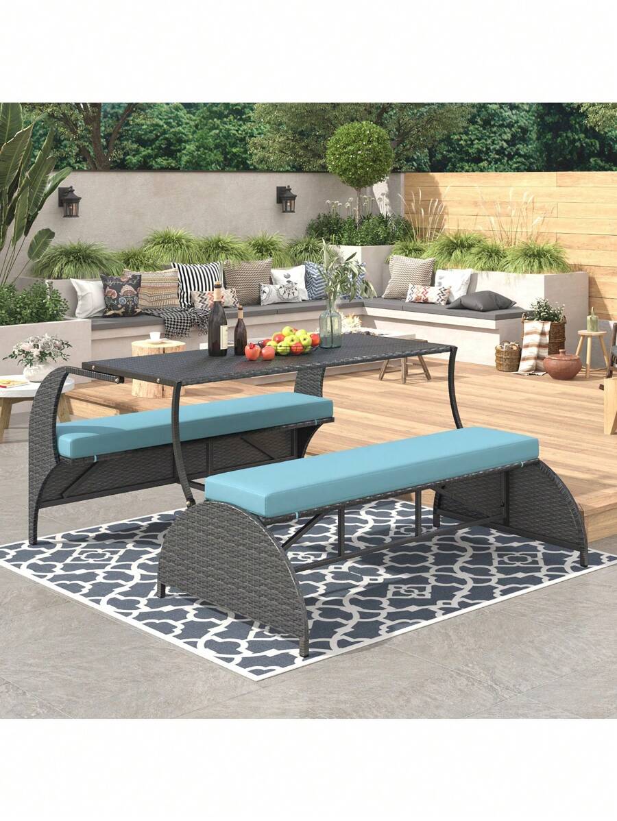 Outdoor Loveseat And Convertible To Four Seats And A Table,Suitable For Gardens And Lawns
