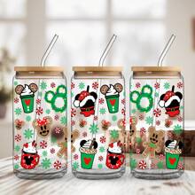 聖誕樹和聖誕老人圖案16oz玻璃杯，配有蓋子和吸管，適用於茶、果汁、冰咖啡，是適合孩子的假日禮物 | 1pc - 聖誕節 - 查看 18