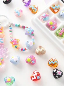 手繪亞克力愛心珠,多種顏色,精美可愛的珠子,適用於節日禮物,配搭各種飾品進行日常DIY - 手繪愛心珠 - 查看 3
