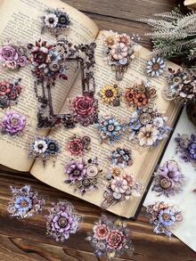 40張復古PET貼紙包 - 機械時代，齒輪和花朵，機械蝴蝶，朋克動物，復古人物，日記貼紙，剪貼簿，記錄材料 - 彩色 - 查看 1