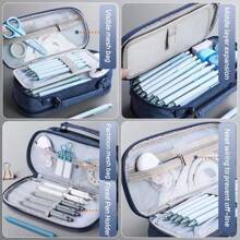 1 pieza Estuche grande de lápices, Bolsa para lápices con cremallera portátil, Bolsa de almacenamiento de papelería simple, Apta para estudiantes, útiles escolares, de vuelta a la escuela, suministros escolares, estuche para lápices, mochila escolar