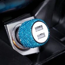 1个双USB车载充电器，手工闪亮水晶钻石汽车装饰，5V快充适配器，兼容安卓/智能手机