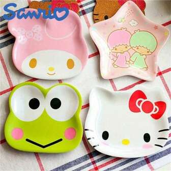 Sanrio [Official]1pc Meal Plate Anime Kawaii Disc Tableware Cute Fruit Plate Cartoon Snack Tray Gift Match The Cups,Jewelry Tray Decorative Ceramic Tray For Holding Jewelry & Small Items,Jewelry Storage Display Showcase Holder Box For Home,Hello,Hello Kitty,Kuromi,Hello Kitty,Kuromi,Officially,Melody,Officially Licensed,Sakura,Cartoon,Characters,Kawaii,Cute,Women,Character, Stu