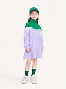 Annil Tween Girl Dresses Spring And Autumn Long Sleeved Fashionable Stand Collar Warm Contrast Color Stitching Dresses