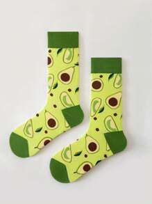Calcetines de pantorrilla media con jacquard de aguacate amarillo para mujer, calcetines de pantorrilla media, primavera, otoño e invierno, calcetines de ocio literarios, calcetines de frutas, personalizados y encantadores, adecuados para uso diario