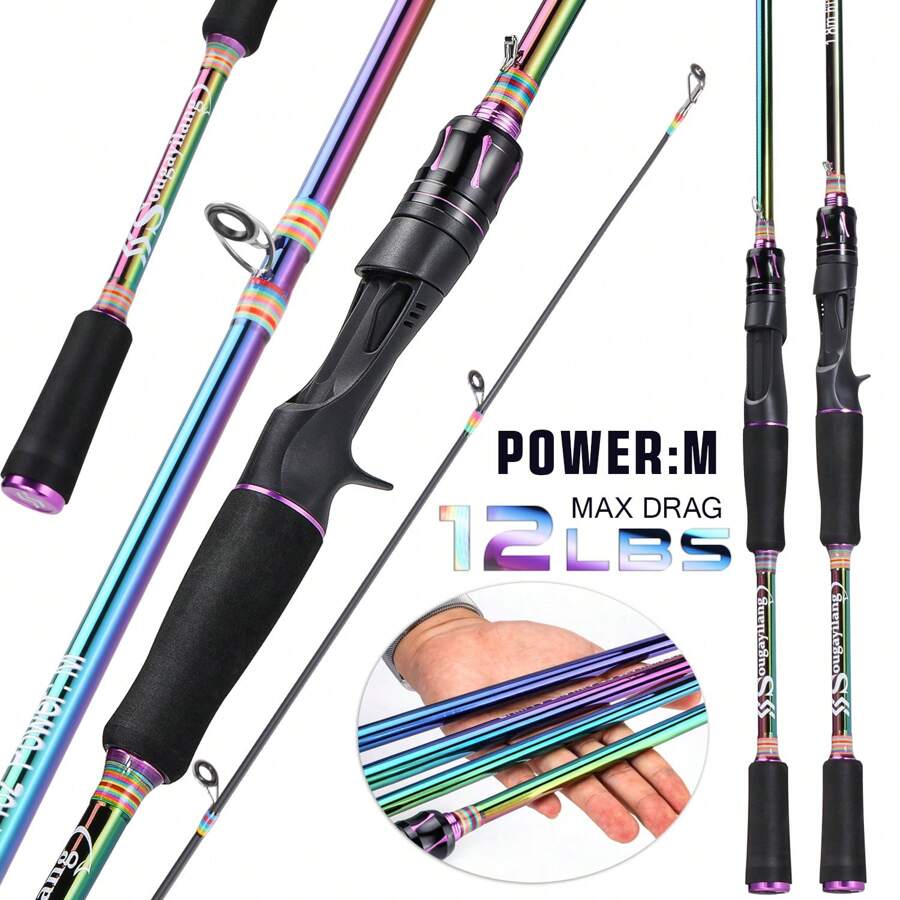 SOUGAYILANG 1pc Carbon Fiber Fishing Rod - 2-Section Multicolor Fishing Pole With Ceramic Line Rings For Novices - Durable, Lightweight, And Sensitive Fishing Gear For Beginners - full-colour - View 1